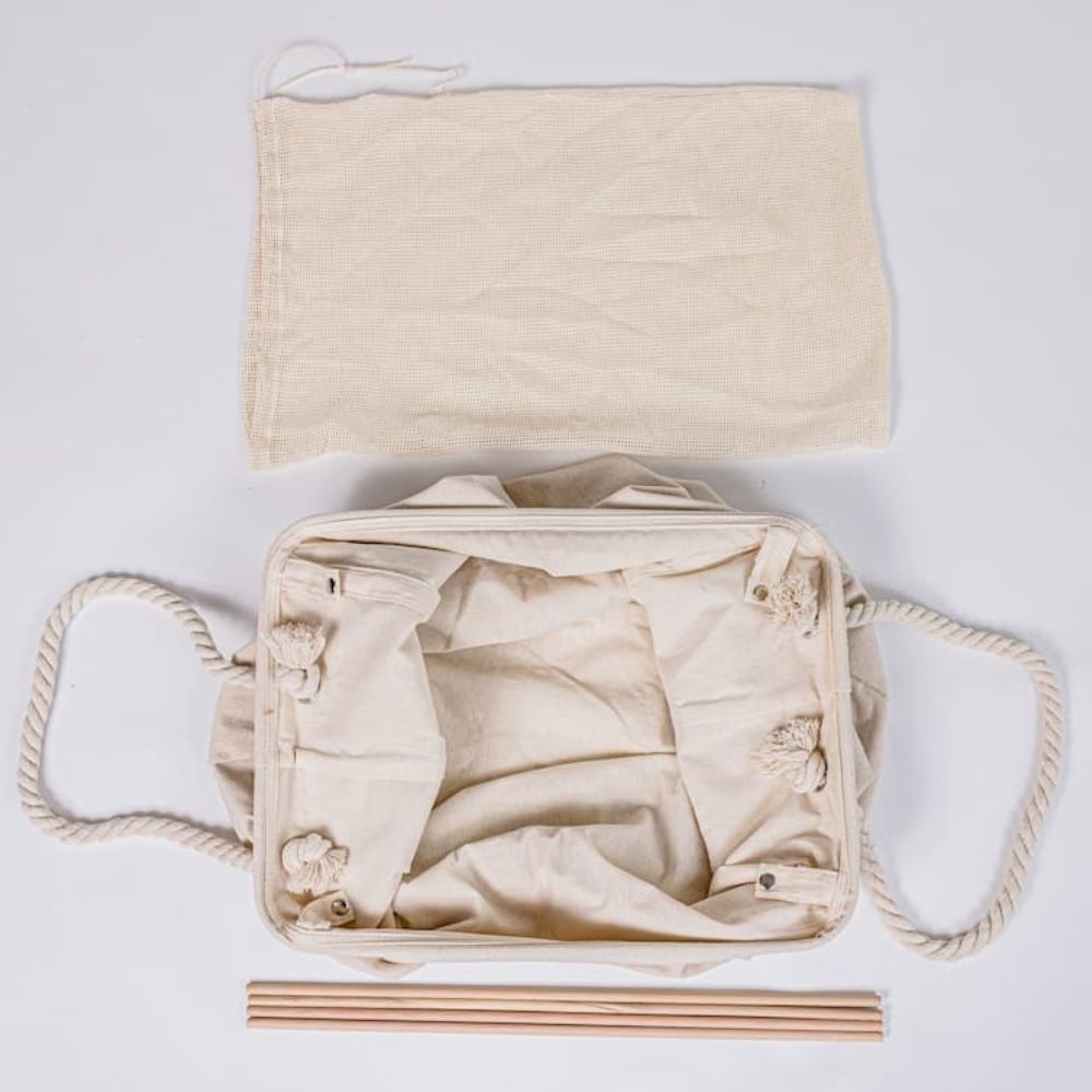 Tru Earth Large Laundry Hamper Collapsible Natural Canvas with Rope Handles - Image 5