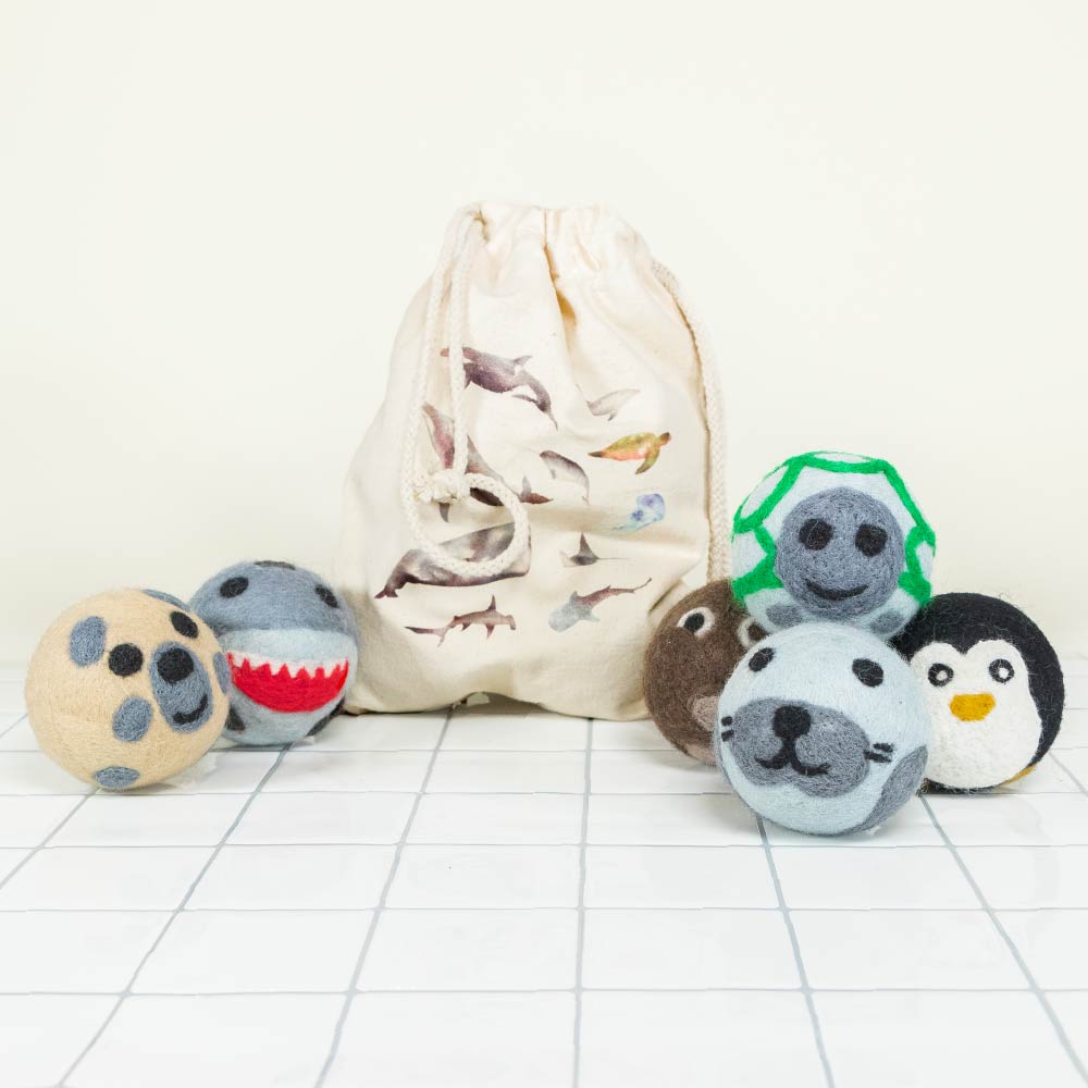 Net Zero Wool Dryer Balls - Pack of 6 Handmade Anti Static Marine Dryer Balls