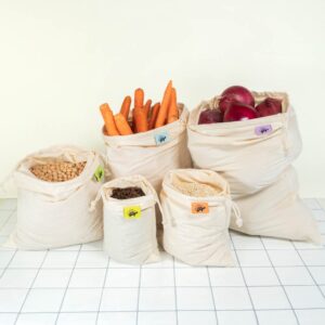 Cotton Muslin Reusable Produce Bags - 10 Pack